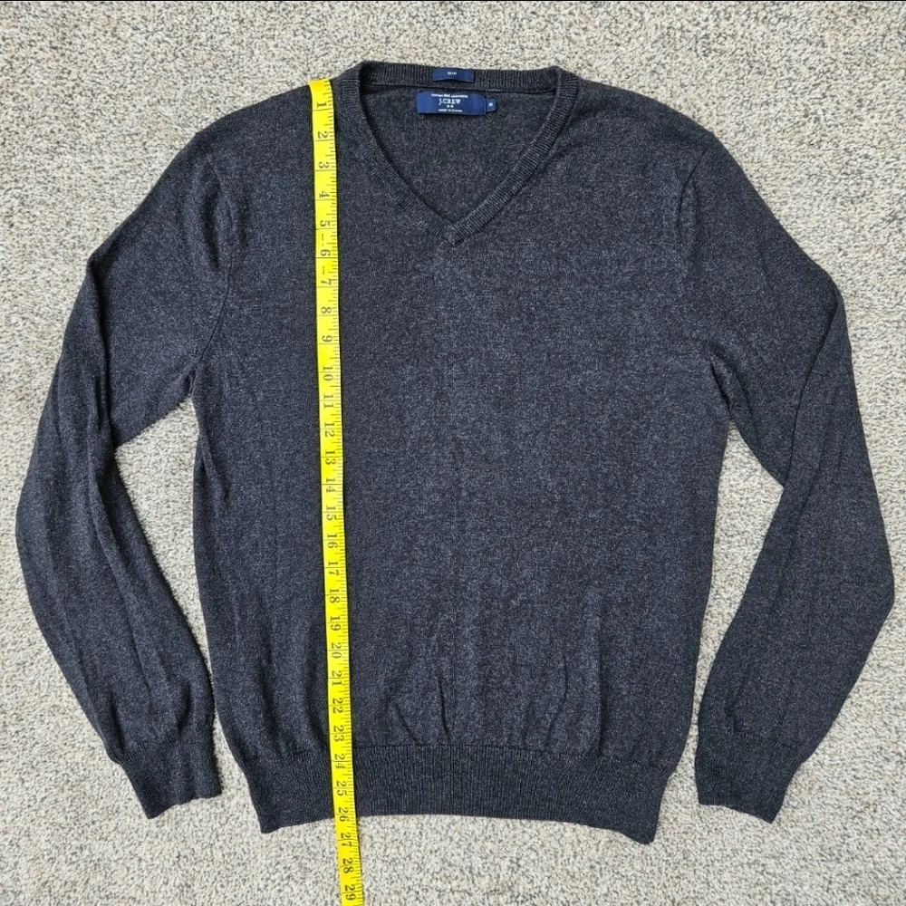 J Crew Cashmere Cotton Sweater Charcoal Gray V Neck Slim Fit Mens Size Medium